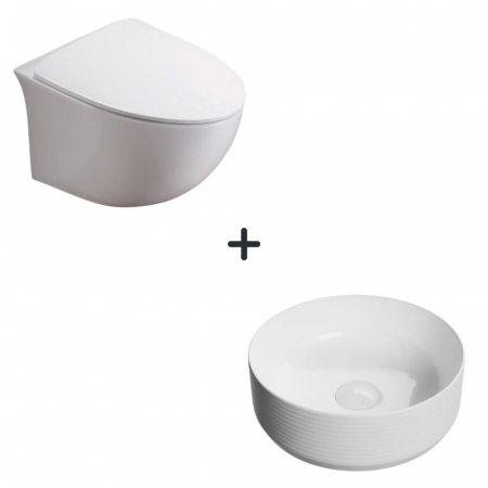 VASE WC - Set vas wc rimless cu capac soft close Alice plus lavoar baie rotund alb