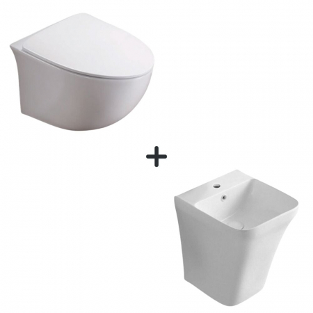 VASE WC - Set vas wc rimless cu capac soft close Alice plus lavoar baie suspendat alb lucios