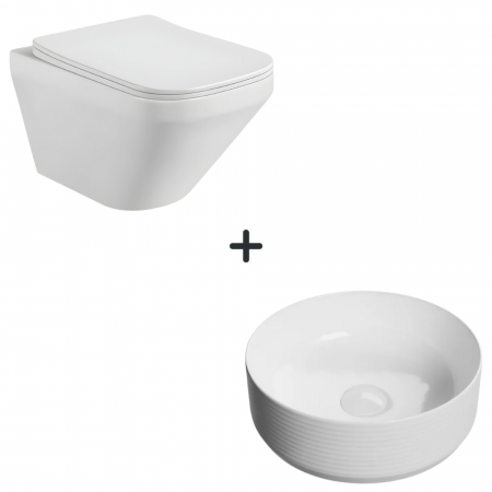 VASE WC - Set vas wc rimless cu capac soft close Bristol plus lavoar baie rotund alb