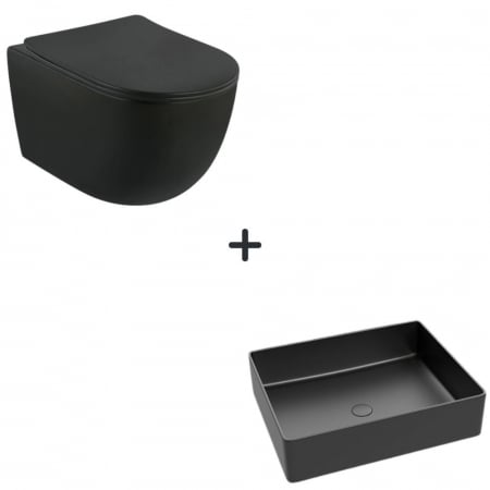 VASE WC - Set vas wc rimless cu capac soft close Oslo plus lavoar baie dreptunghiular negru mat