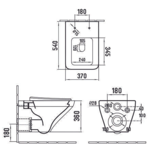 Set vas wc rimless suspendat negru mat, dreptunghiular, capac slim softclose, Foglia Bristol [7]