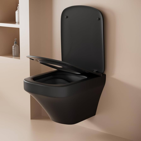 Set vas wc rimless suspendat negru mat, dreptunghiular, capac slim softclose, Foglia Bristol [5]