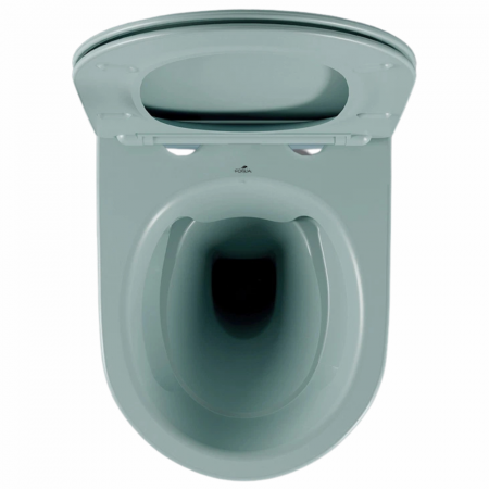 Set vas wc rimless suspendat, Rotund, Foglia Oslo si capac softclose verde turcoaz mat [3]