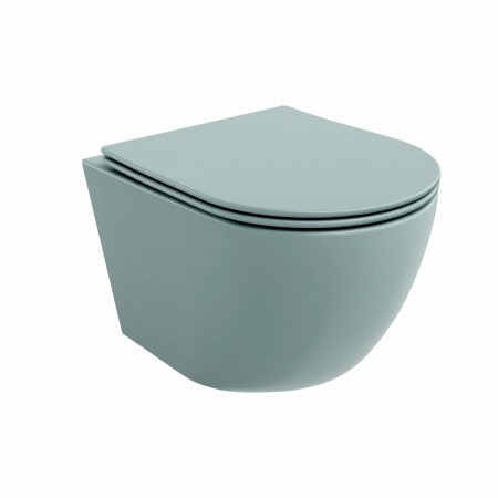 VASE WC - Set vas wc rimless suspendat, Rotund, Foglia Oslo si capac softclose verde turcoaz mat