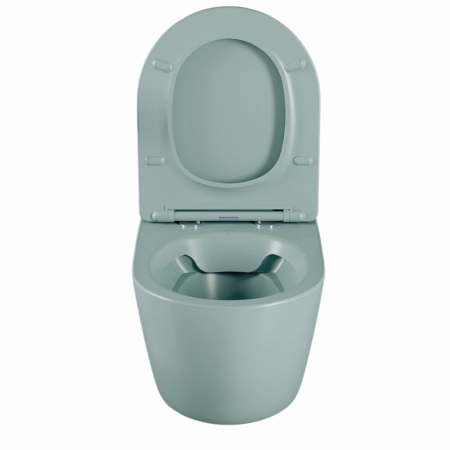 Set vas wc rimless suspendat, Rotund, Foglia Oslo si capac softclose verde turcoaz mat [2]