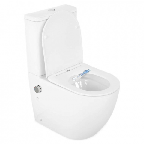 SANITARE - Set vas wc stativ cu functie de bideu, rezervor si capac soft close, alb lucios, Foglia Eco
