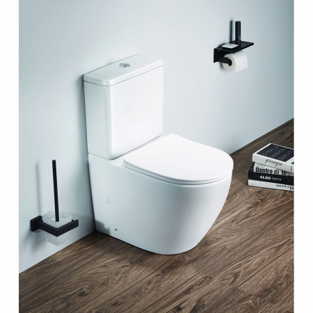 VASE WC - Set vas wc stativ rimless Foglia Oslo cu rezervor si capac soft close inclus, alb lucios