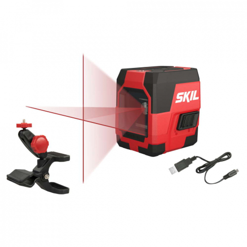 SCULE SI UNELTE - SKIL 1910 AA Nivela laser cu linie în cruce, lumina rosie, raza actiune 15m, prindere trepied 1/4, Accu Li-Ion, include incarcator micro USB si clema de prindere