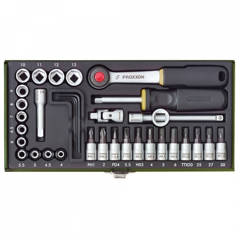 SCULE SI UNELTE - Trusa de biti si chei tubulare pentru ingineri, Proxxon 23080, 1/4", 36 buc