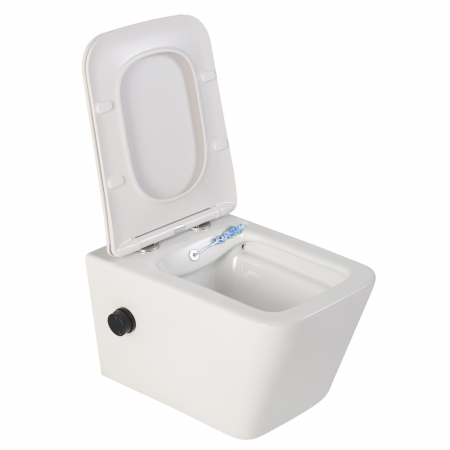 VASE WC - Vas wc suspendat cu functie bideu, dreptunghiular, rimless si baterie negru mat Foglia Safari