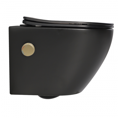 Vas wc suspendat cu functie bideu, negru mat, rimless si baterie inclusa auriu mat Foglia Oslo [3]