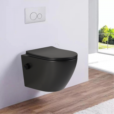 Vas wc suspendat cu functie bideu, negru mat, spalare rimless si baterie inclusa Foglia Oslo [5]