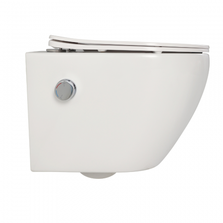 Vas wc suspendat cu functie bideu, semirotund, rimless si baterie crom Foglia Oslo [4]