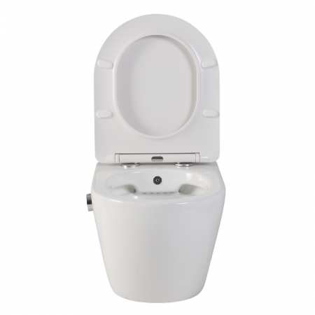 Vas wc suspendat cu functie bideu, semirotund, rimless si baterie crom Foglia Oslo [2]