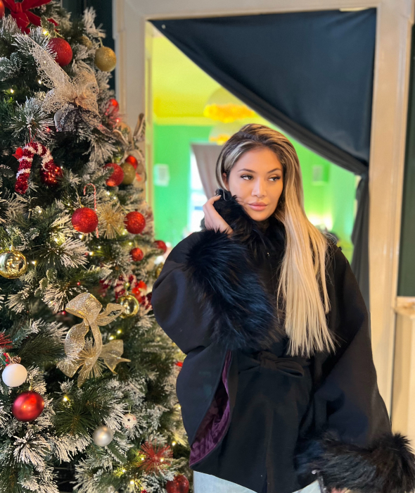 Palton tip capa cu blana negru [3]