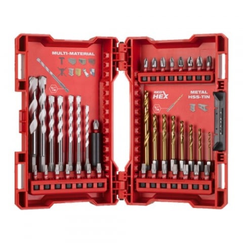 Accesorii scule electrice - Set burghie ShockWave HSS-TiN + burghie multimaterial + biti MILWAUKEE 39buc (4932479854)