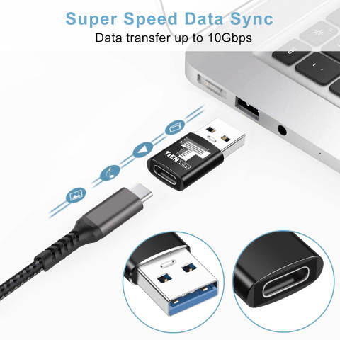 Adaptor OTG USB 3.0 la USB-C, Tienten, USB Type C, USB-A, negru [5]