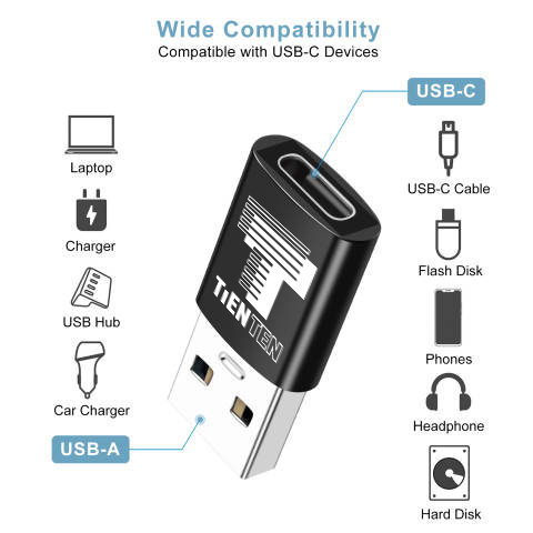 Adaptor OTG USB 3.0 la USB-C, Tienten, USB Type C, USB-A, negru [4]