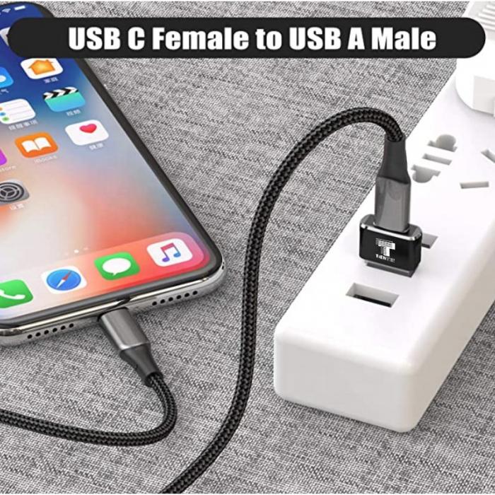 Adaptor OTG USB 2.0 la USB-C, Tienten, USB Type C, USB-A, negru [3]