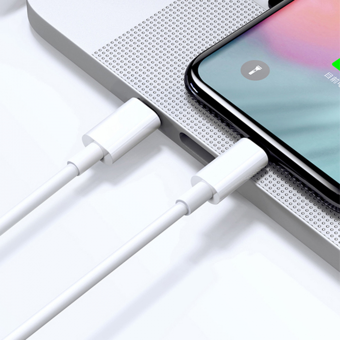 Cablu de incarcare si transfer de date USB-C la Lightning, 5V, 3A, 2m, Alb, TIENTEN [4]
