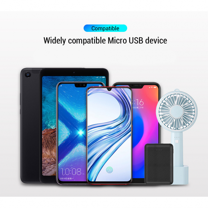 Cablu de incarcare si transfer de date USB la micro-USB, 5V, 3A, 1m, Negru [3]