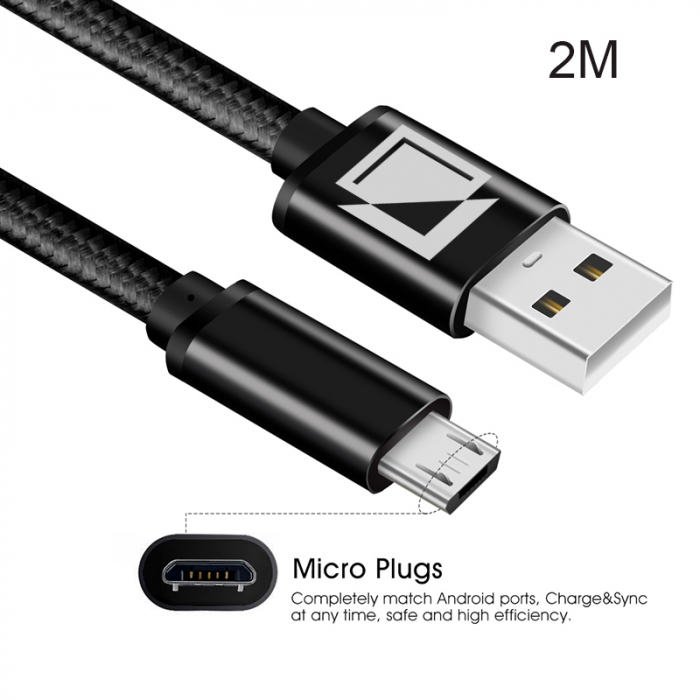 Cablu de incarcare si transfer de date USB la micro-USB, 5V, 3A, 1m, Negru [5]