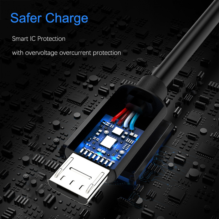 Cablu de incarcare si transfer de date USB la micro-USB, 5V, 3A, 1m, Negru [6]