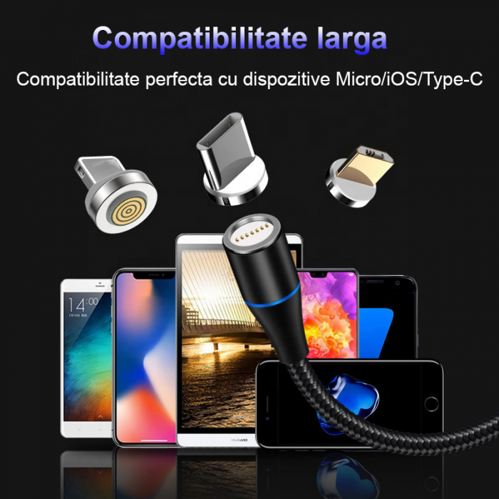 Cablu de incarcare si transfer de date magnetic 3 in 1,Fast Charging, conectori USB-C Micro-USB Lightning, 5V, 3A, 1m, rosu, TIENTEN [2]