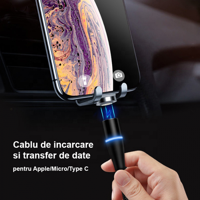 Cablu de incarcare si transfer de date magnetic 3 in 1,Fast Charging, conectori USB-C Micro-USB Lightning, 5V, 3A, 1m, rosu, TIENTEN [4]