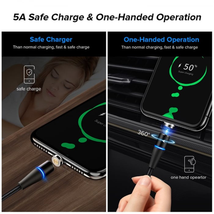 Cablu de incarcare si transfer de date magnetic USB-C, Super Charging, conector USB-C, pentru Huawei, 5V, 5A, 1m, negru, TIENTEN [4]