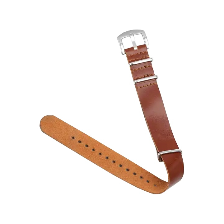 Curea ceas NATO piele naturala dintr-o singura bucata, Tienten, catarama argintie, 20mm, TT01, maro [2]