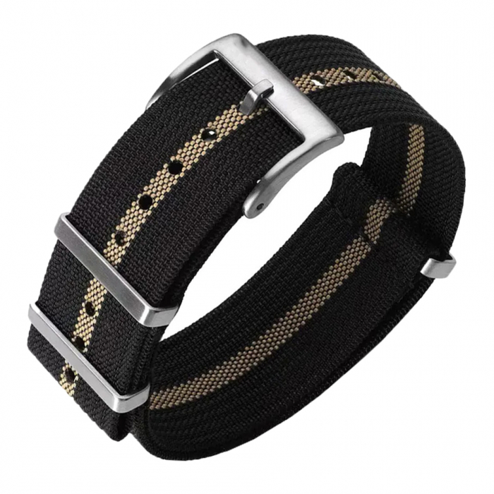 Curea ceas Nato Ribbed Nylon, Tienten, material textil, 20 mm, negru cu bej [4]