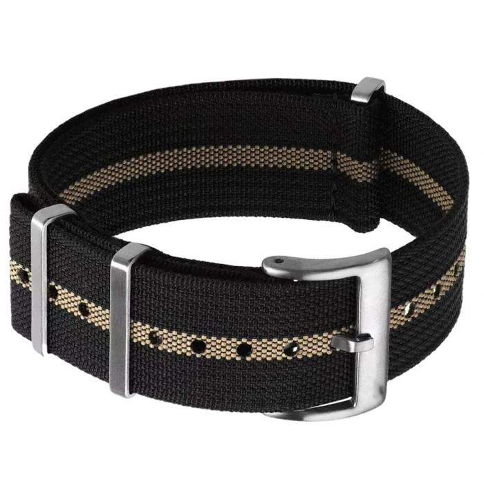 Curea ceas Nato Ribbed Nylon, Tienten, material textil, 20 mm, negru cu bej [2]