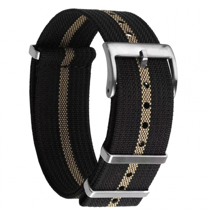 Curea ceas Nato Ribbed Nylon, Tienten, material textil, 22 mm, negru cu bej [3]