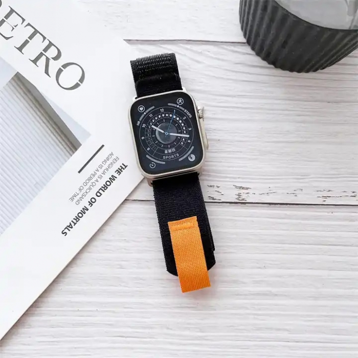 Curea nylon pentru Apple Watch, marime display: 38mm / 40mm / 41mm, model TT02, negru cu striatii gri [2]