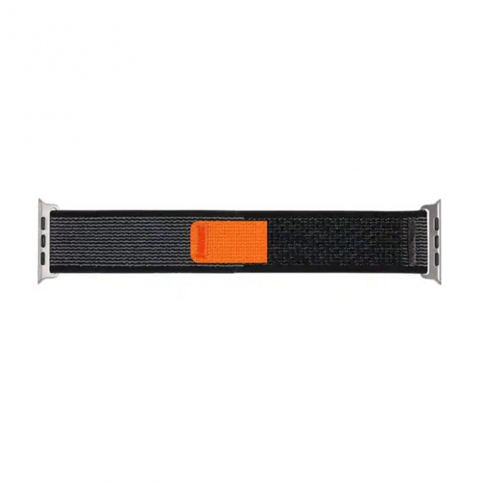 Curea nylon pentru Apple Watch, marime display: 42mm / 44mm / 45mm / 49mm, model TT02, negru cu striatii gri [4]