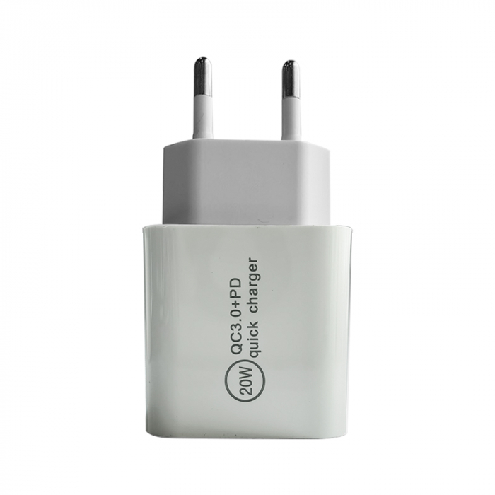 Incarcator priza PD, incarcare rapida 20w, QC 3.0, 2 porturi, USB, USB-C, alb [5]
