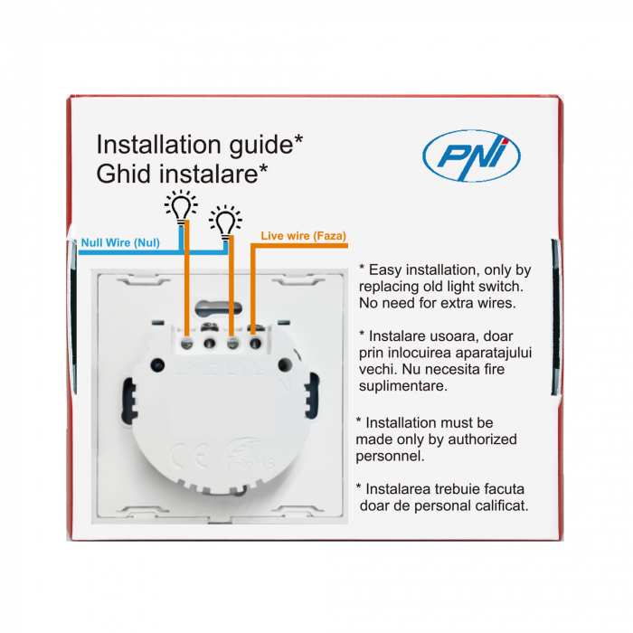 Intrerupator dublu cu touch PNI SH202 din sticla, alb cu LED indicator [7]