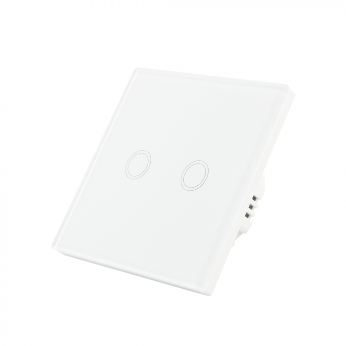 Intrerupator dublu cu touch PNI SH202 din sticla, alb cu LED indicator [3]