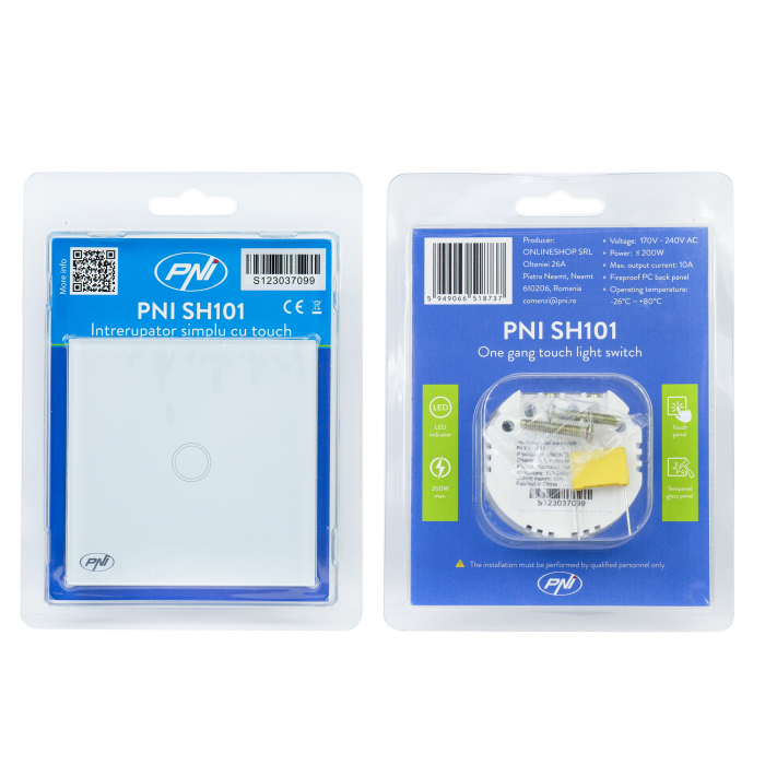 Intrerupator simplu cu touch PNI SH101 din sticla, alb cu LED indicator [7]