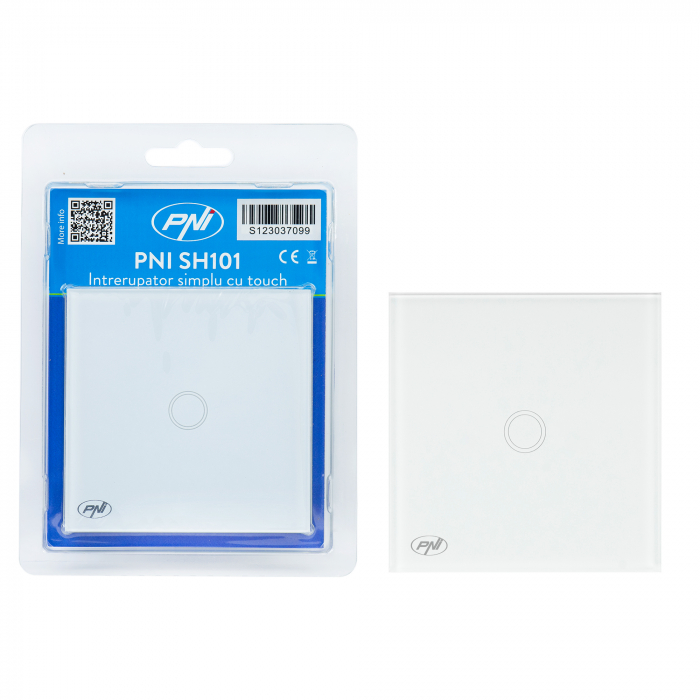 Intrerupator simplu cu touch PNI SH101 din sticla, alb cu LED indicator [6]