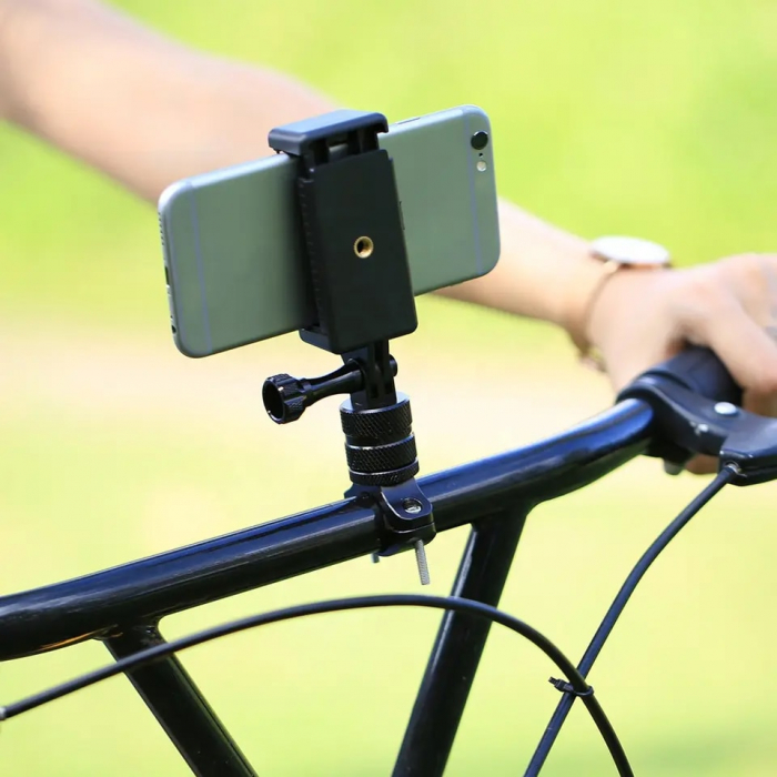 Suport telefon mobil cu doua filete 1/4 pentru atasare pe trepied / monopied, TIENTEN, universal, negru [3]