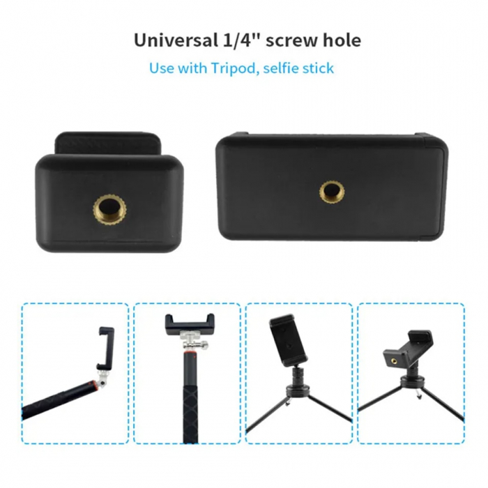 Suport telefon mobil cu doua filete 1/4 pentru atasare pe trepied / monopied, TIENTEN, universal, negru [4]