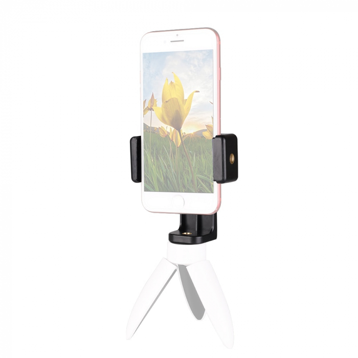 Suport telefon mobil cu picior reglabil 360 grade, cu doua filete 1/4 pentru atasare pe trepied / monopied, TIENTEN, universal, negru [2]