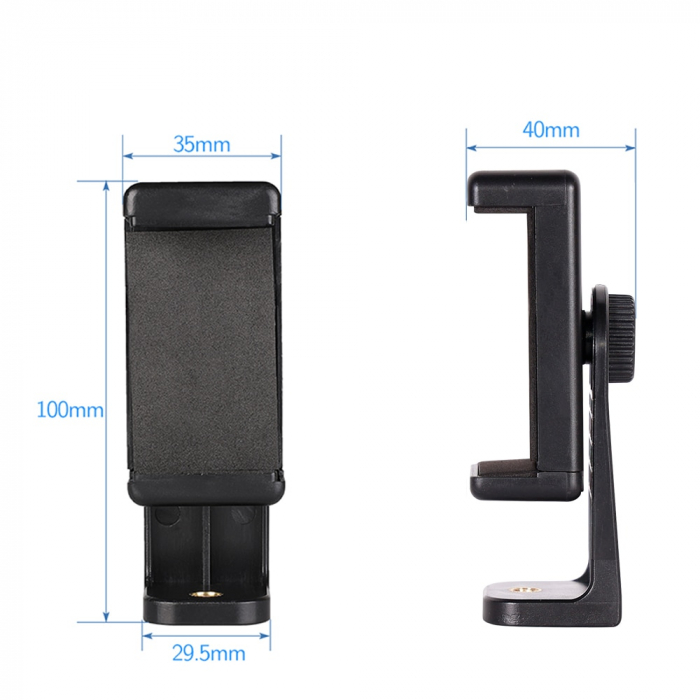 Suport telefon mobil cu picior reglabil 360 grade, cu doua filete 1/4 pentru atasare pe trepied / monopied, TIENTEN, universal, negru [7]