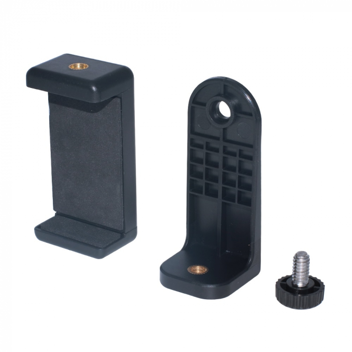 Suport telefon mobil cu picior reglabil 360 grade, cu doua filete 1/4 pentru atasare pe trepied / monopied, TIENTEN, universal, negru [4]