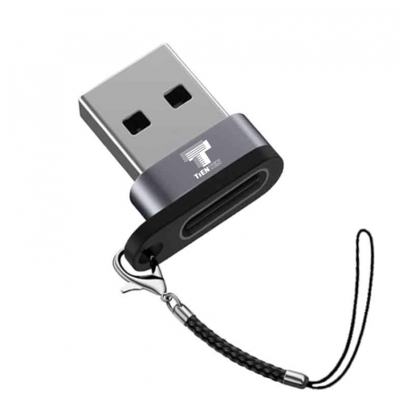 Adaptoare telefoane mobile - Adaptor OTG USB 2.0 la USB-C, Tienten, USB Type C, USB-A, gri