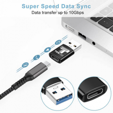 Adaptor OTG USB 3.0 la USB-C, Tienten, USB Type C, USB-A, negru [4]