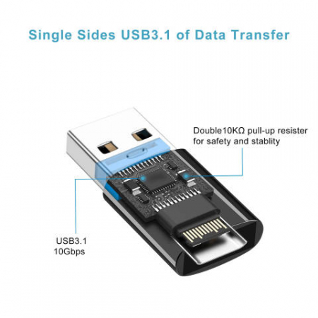 Adaptor OTG USB 3.0 la USB-C, Tienten, USB Type C, USB-A, negru [2]