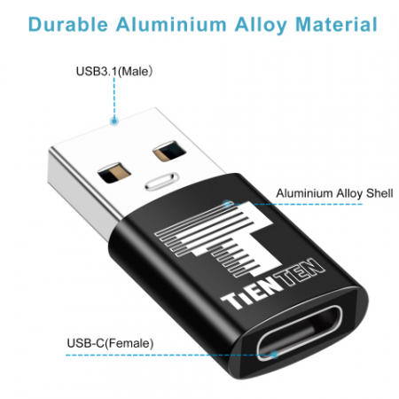 Adaptor OTG USB 3.0 la USB-C, Tienten, USB Type C, USB-A, negru [5]